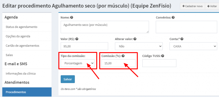 ZenFisio-Editar-procedimento-Comissao