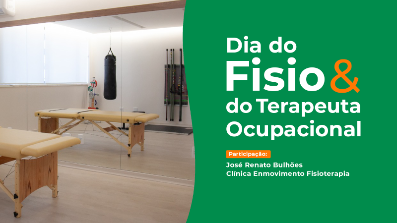 sala de fisioterapia da clinica enmovimento com titulo do dia do fisioterapeuta